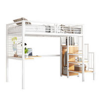 HOCHBETT aus Metall und MDF 90x200 cm Weiß+Natur mit Schreibtisch, Kleiderschrank und seitlicher Treppe - Weiß, Holzwerkstoff (90/200cm) - IVMEU