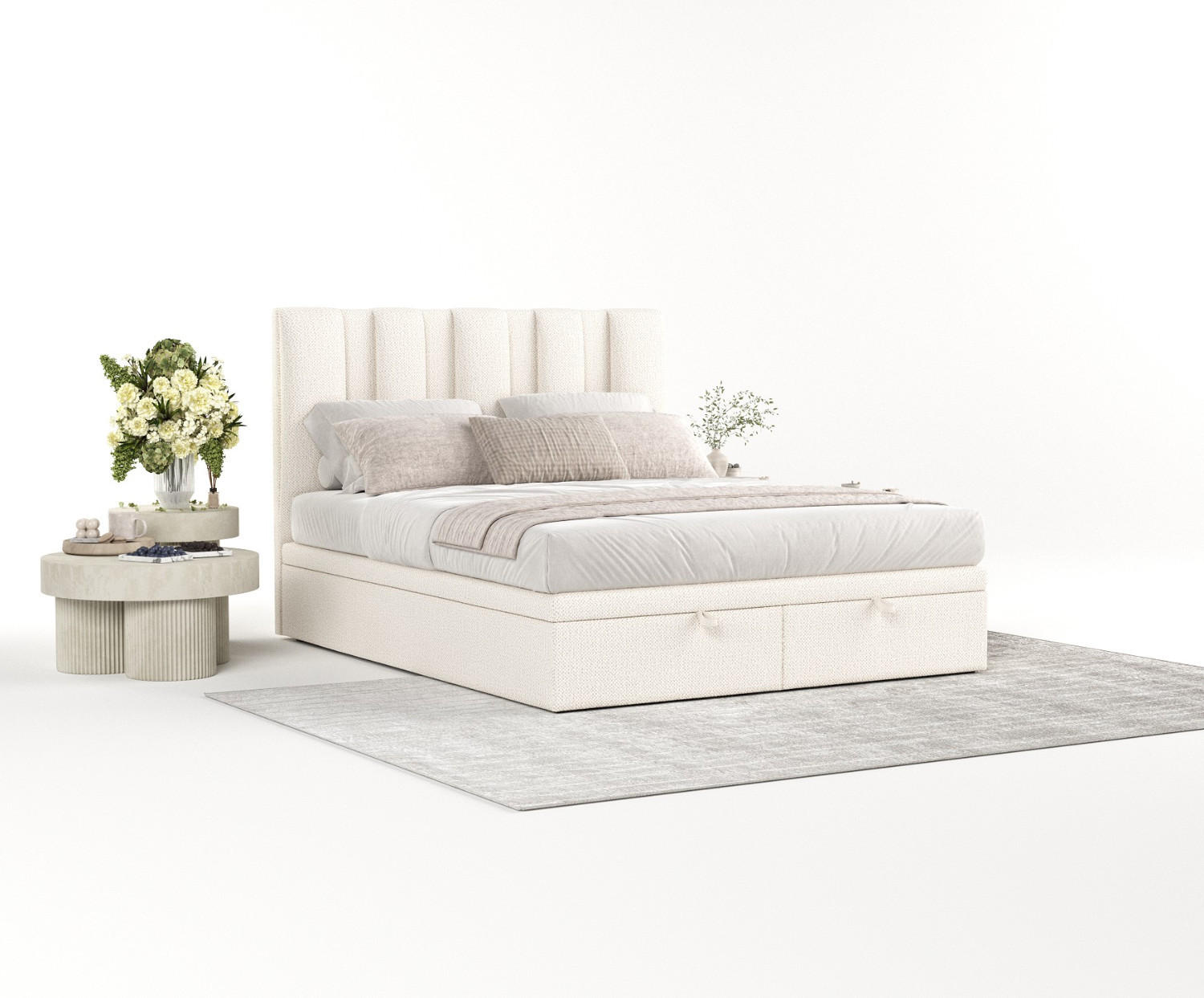 POLSTERBETT Orta mit Stauraum 120/200 cm Creme im Alta Stoff - Creme/Schwarz, Holz/Holzwerkstoff (120/200cm) - AltaBeds