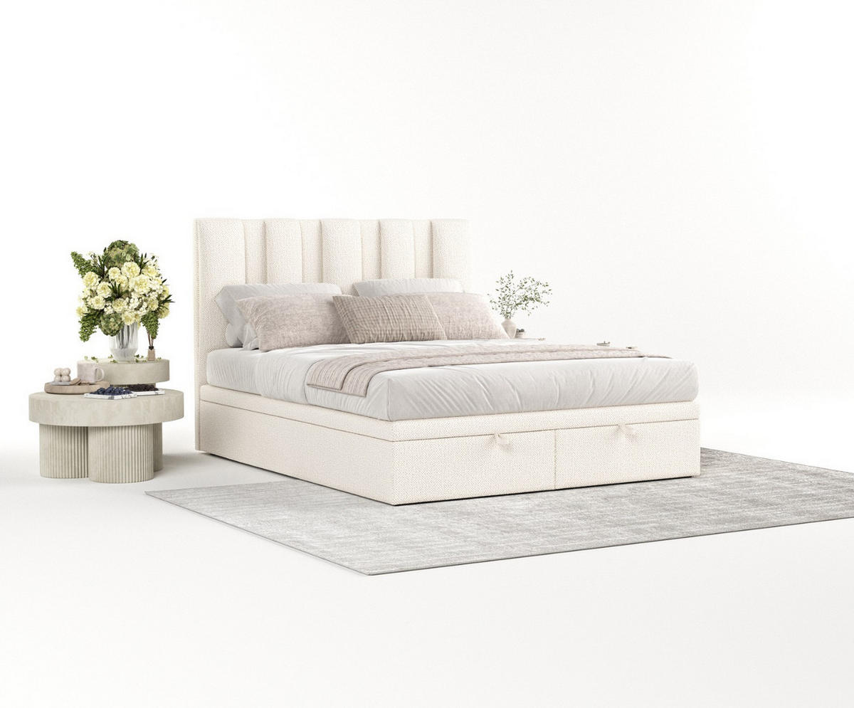 POLSTERBETT Orta mit Stauraum 160/200 cm Creme im Alta Stoff - Creme/Schwarz, Holz/Holzwerkstoff (160/200cm) - AltaBeds