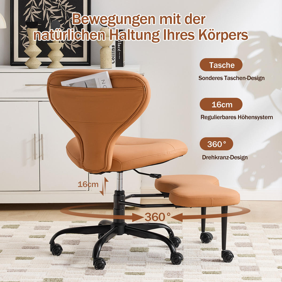 DREHSTUHL DE-41045 mit einziehbaren Fußstütz Orange - Orange, Metall (67/84/80cm) - ComfortXL