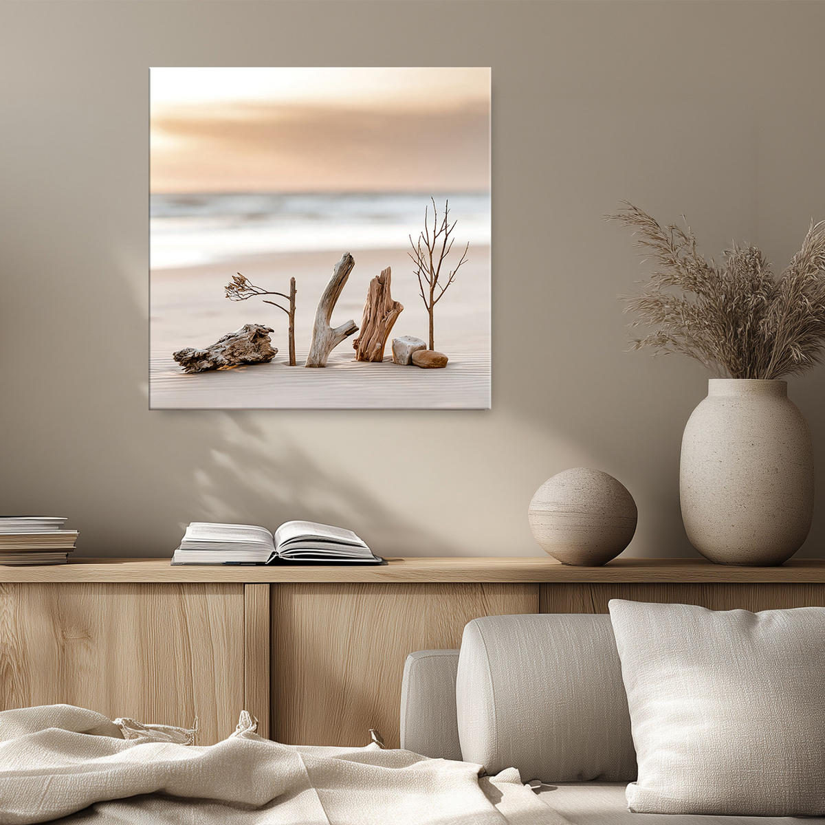 GLASBILD 50x50 cm Treibholz Strand beige-weiß - Beige, Glas (50/50cm) - artissimo