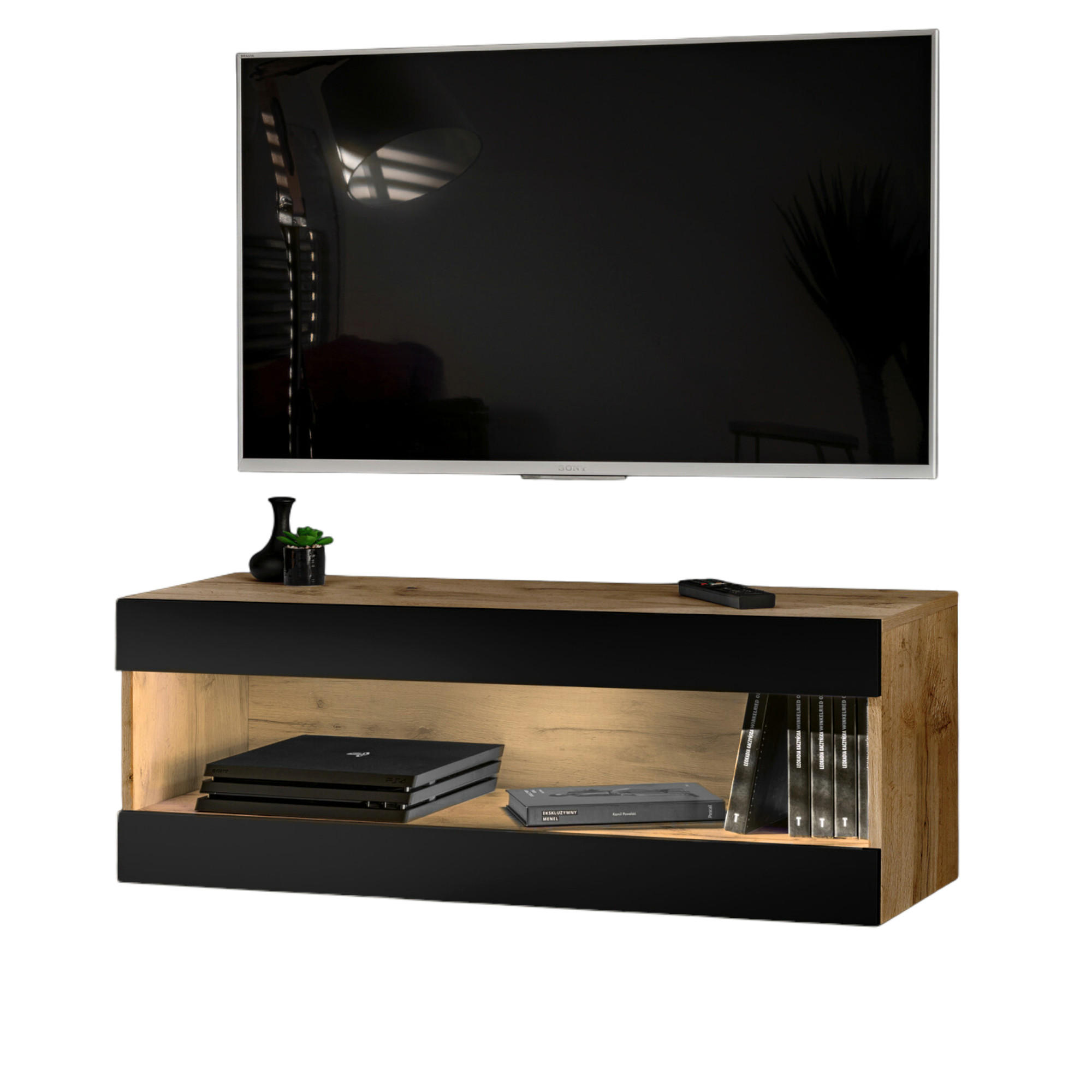 Komodee Hängeboard Schwarz, Eiche Wotan 100x36x35 cm