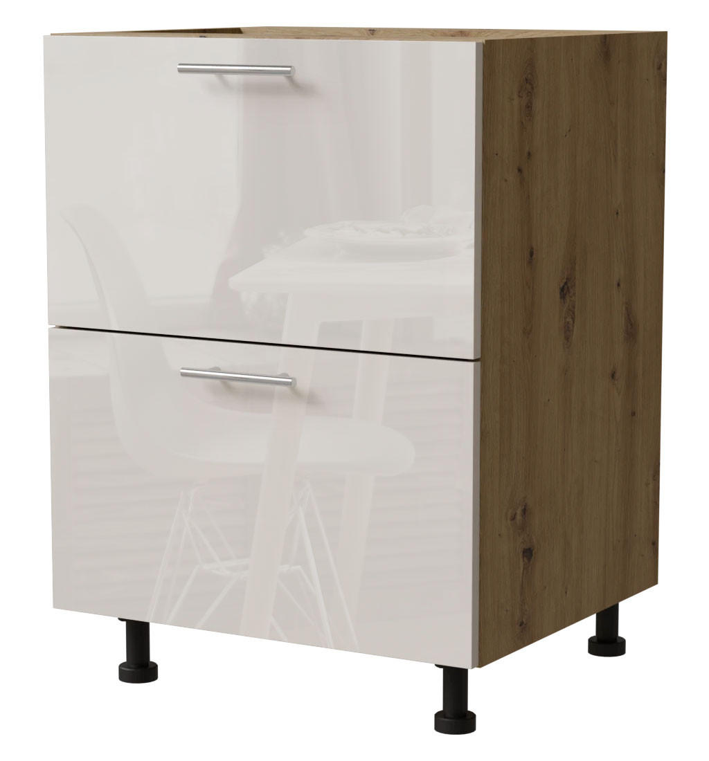 SCHUBLADENUNTERSCHRANK Brerra D2A/60/1A Korpus eiche artisan / Front RAL 9001 creme Hochglanz 60 / 50 / 82 cm - Creme/Eiche Artisan, Holz/Holzwerkstoff (60/82/50cm) - Feldmann-Wohnen