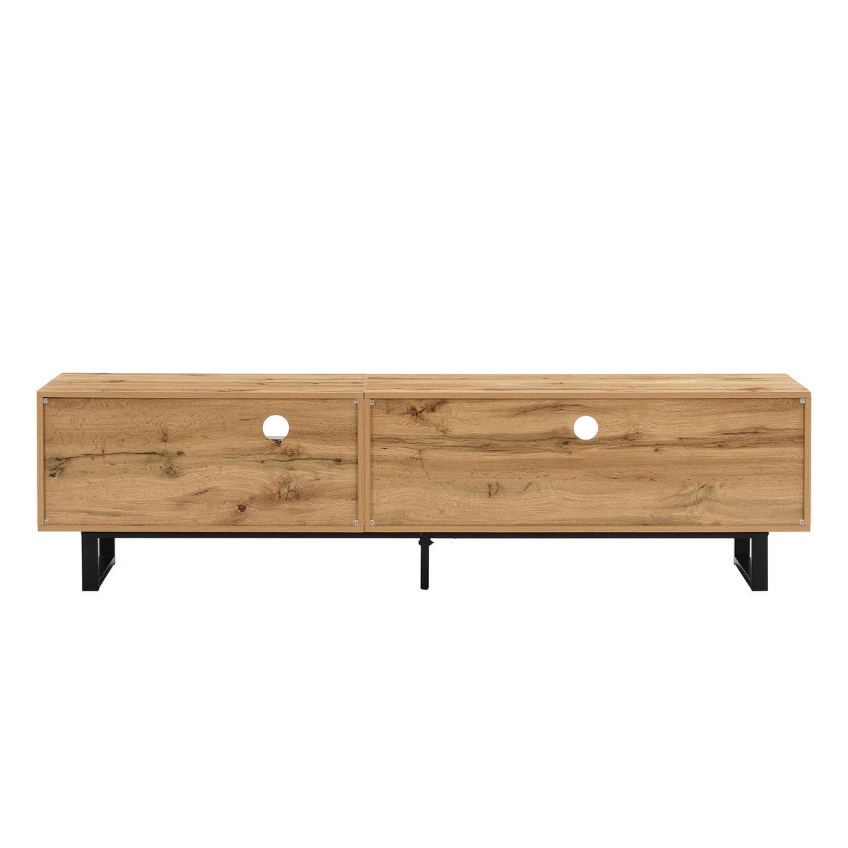 TV-LOWBOARD aus Spanplatte 190x40x50 cm Holzfarben/Anthrazit mit LED-Beleuchtung, Glasböden und gedämpften Scharnieren - Naturfarben, Holzwerkstoff (190/50/40cm) - Modfu