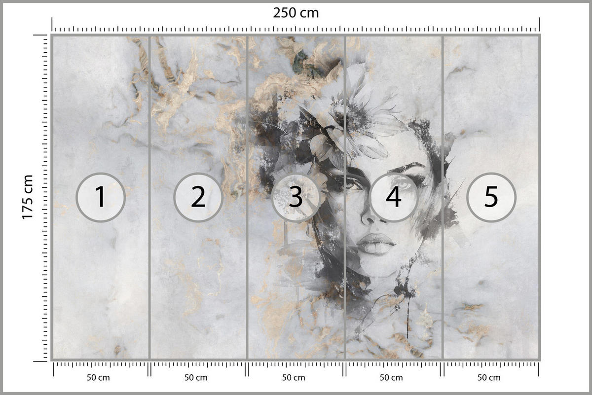 FOTOTAPETE für Wohnzimmer Frau Porträt Beton Blumen Modern 250x175 - Beige/Schwarz, Papier (250/175cm) - Muralo