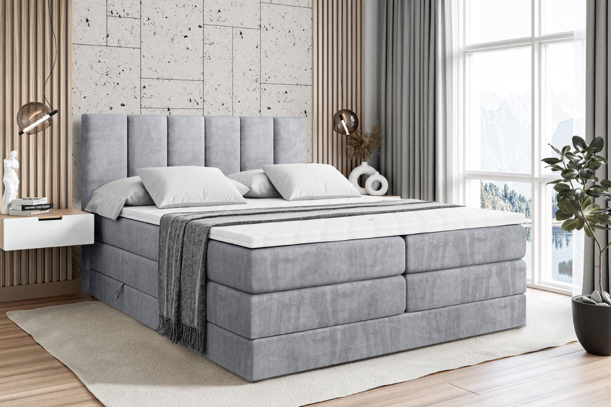 BOXSPRINGBETT BOXI1 KING - 160x200 - H3/H4 - Hellgrau - Hellgrau, Holzwerkstoff (160/200cm) - ALTDECOR