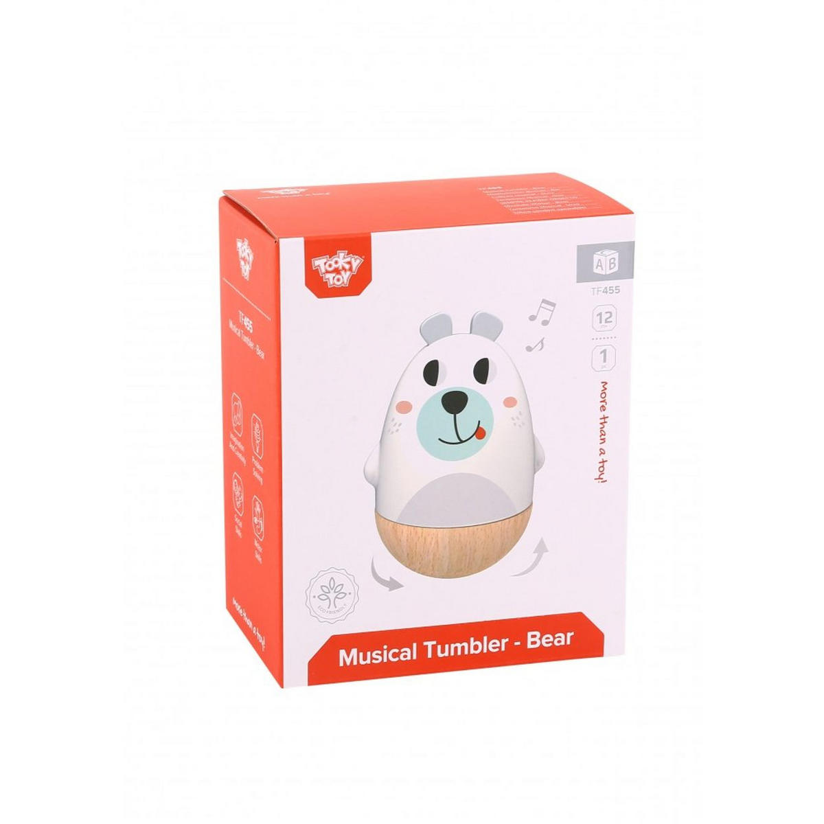 MUSIKSPIELZEUG Rassel Bär TF455 weiß Buchenholz, Wackelbär, Musikfunktion, drehbar, ab 12 Monaten - Weiß, Holz (9/13/9cm) - Tooky Toy