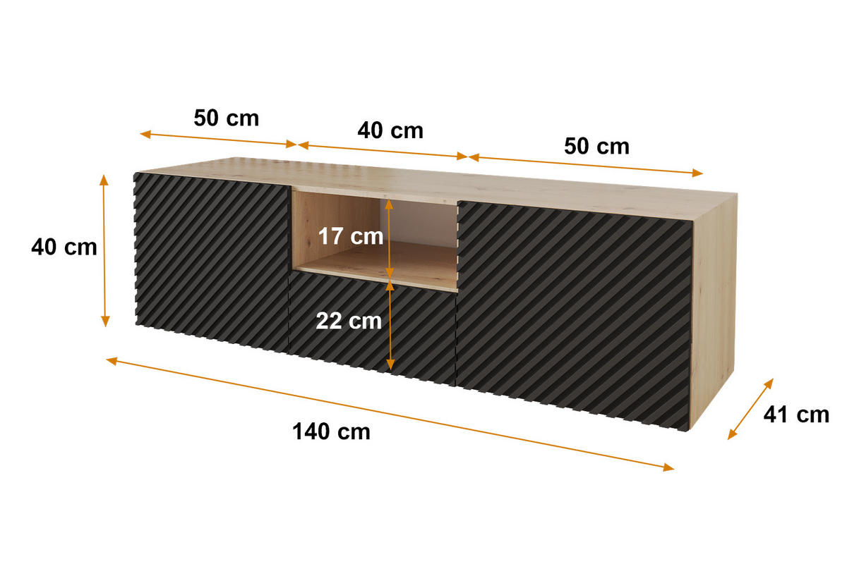LOWBOARD ZENO-W 140x40x41 cm - Artisan / Schwarz - Schwarz, Holzwerkstoff (140/40/41cm) - ALTDECOR