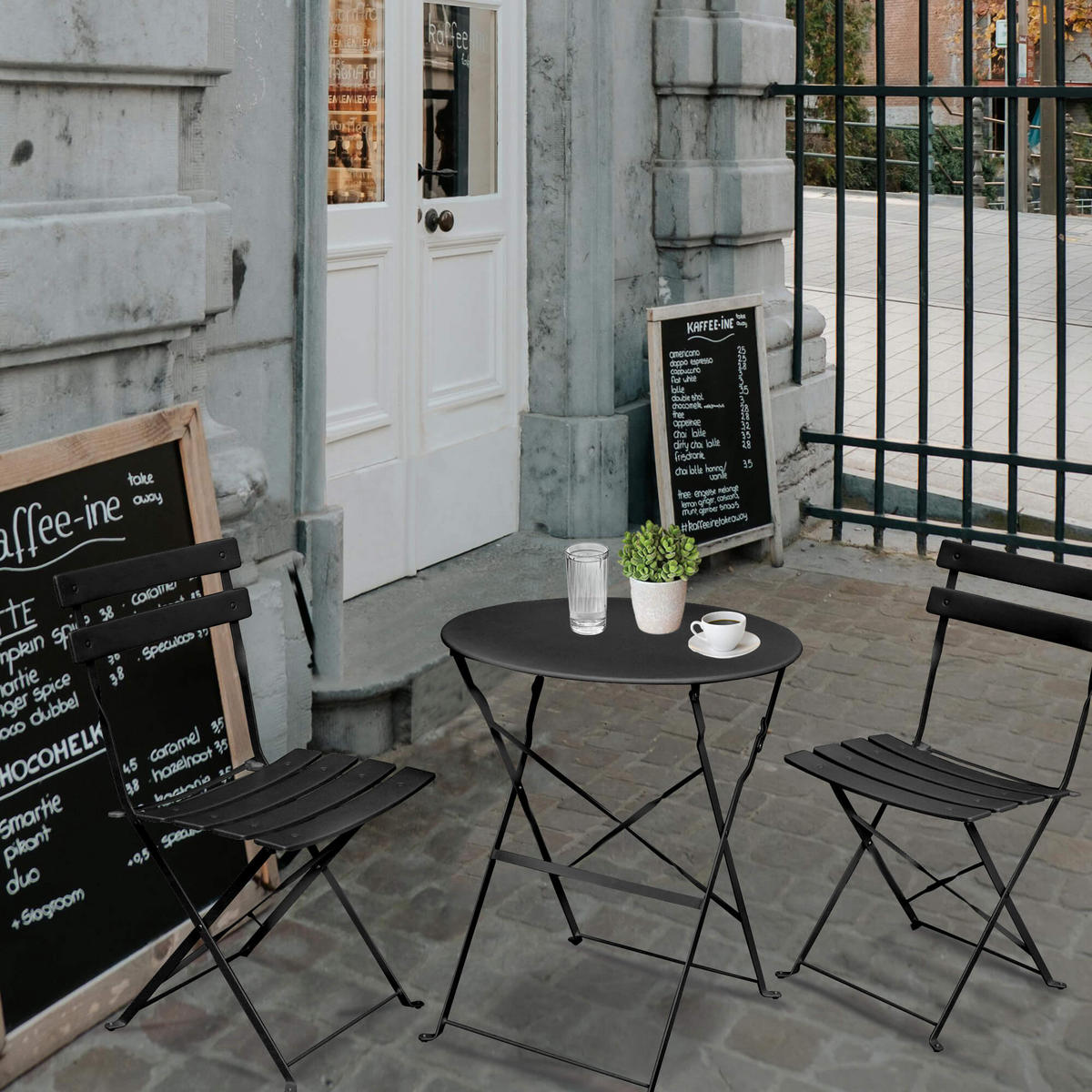 BALKONSET 3-er Set Metall Schwarz - Schwarz, Metall - Akord