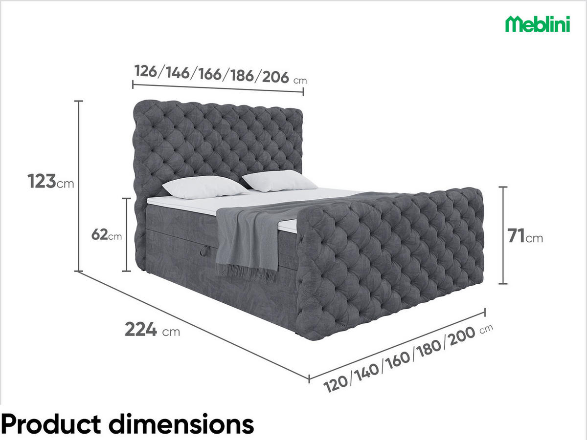 BOXBETT Duke - Dunkelgrau/Schwarz, Holzwerkstoff/Textil (120/200cm) - Meblini