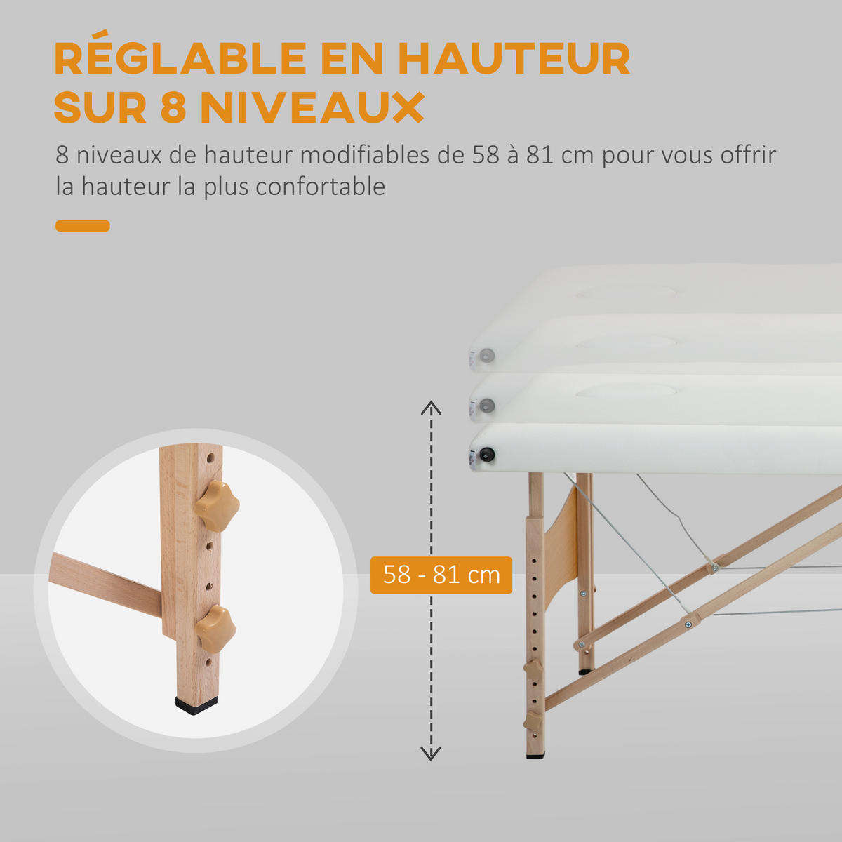 MASSAGELIEGE DE-18895 2 Zonen, höhenverstellbar Creme - Creme, Kunststoff (60/87/186cm) - ComfortXL