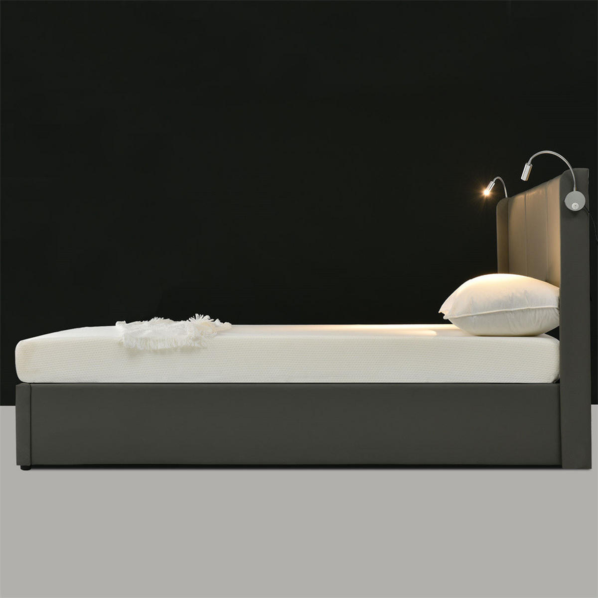 POLSTERBETT 140/200 cm in Grau PU mit mit USB Ladefunktion Kopfteil - Grau, Holz/Textil (140/200cm) - KOMHTOM