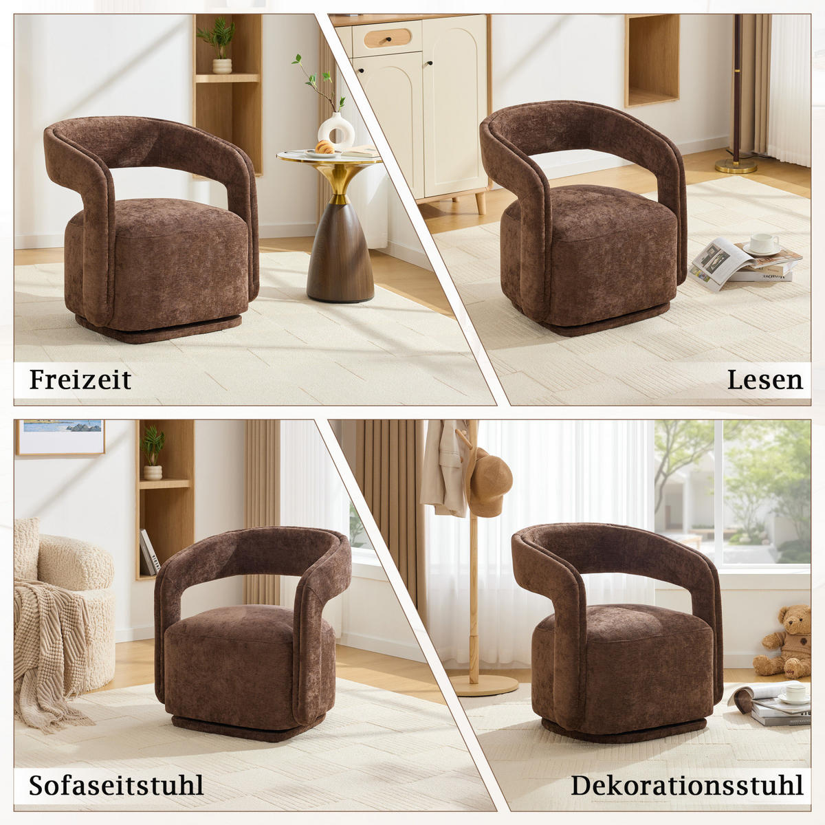 SESSEL,360 Grad Drehsessel Chenille Braun, Wohnzimmer Relaxsessel - Braun, Textil (70/74/65cm) - PARAFTA HOME