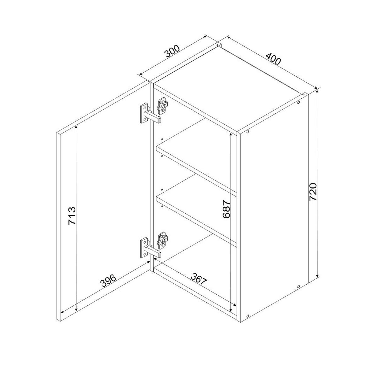 HÄNGESCHRANK - W40 P/L (S2100/64 ) - KATE - Zeitlose Küchenlösung - Schwarz/Weiß, Holz/Metall (40/72/30cm) - ROYAL24_MARKT