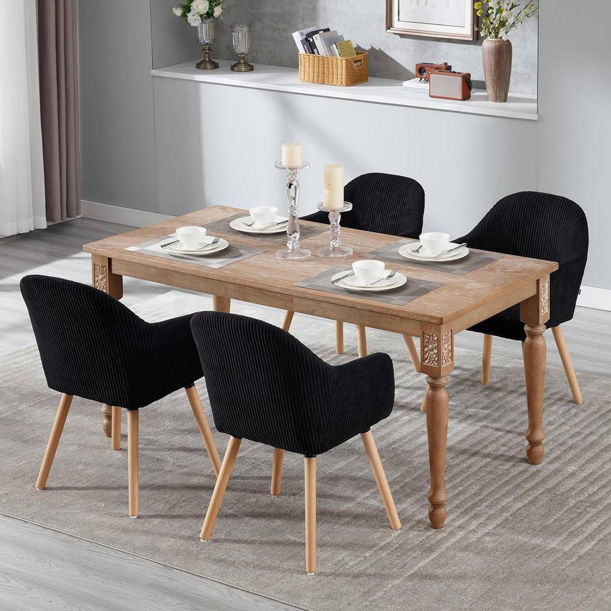 ESSZIMMERSTUHL 2er Set Polsterstuhl, Cord, Holzbeine, Schwarz - Eichefarben/Schwarz, Holz/Kunststoff (55.5/83.5/56.5cm) - Woltu