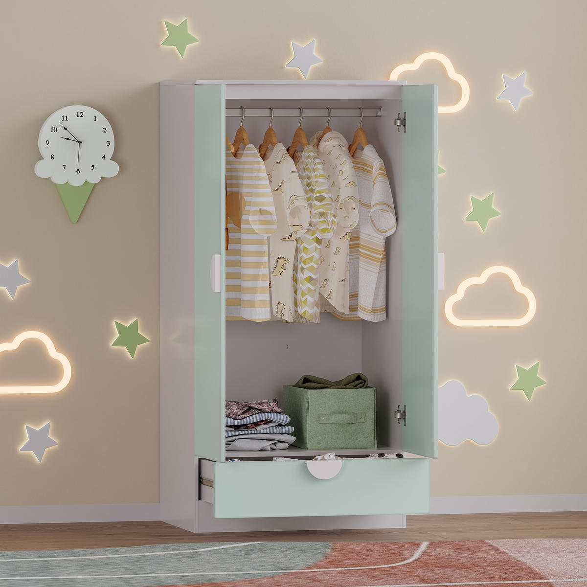 KINDERKLEIDERSCHRANK Sandnes - Mintgrün, Holzwerkstoff (40/123/60cm) - [en.casa]