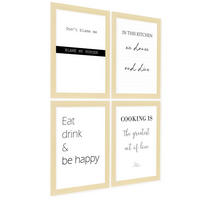 POSTER Set mit 4 Küchenzitate, Nachrichten A3 Rahmen aus hellem Holz - Beige, Papier (29.7/3cm) - Nacnic