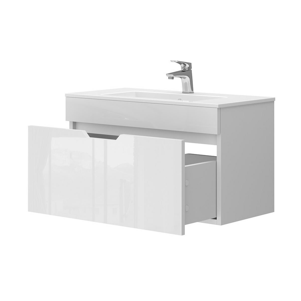 WASCHTISCHKOMBI Stefanie, Weiß Hochglanz, 2 Teile, Unterschrank 80 cm - Weiß, Holzwerkstoff (80/46.2/40cm) - Vicco