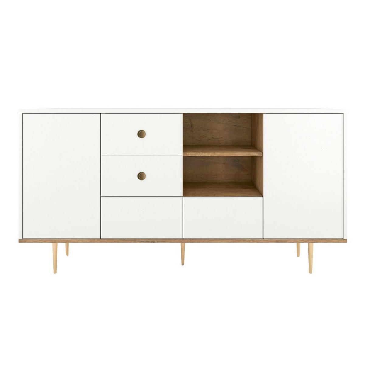 SIDEBOARD Harmoni, Weiß, Eiche, Goldene Details - Goldfarben/Weiß, Holzwerkstoff/Metall (160/83/45cm) - Skandica