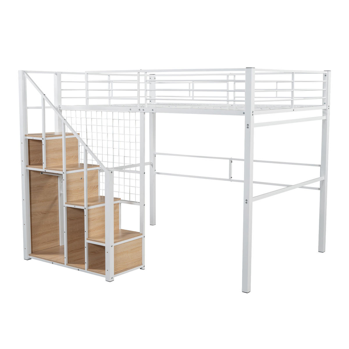 HOCHBETT aus Metall 140x200 cm in Weiß mit Stauraum & Treppe - Weiß, Metall (140/200cm) - Modfu