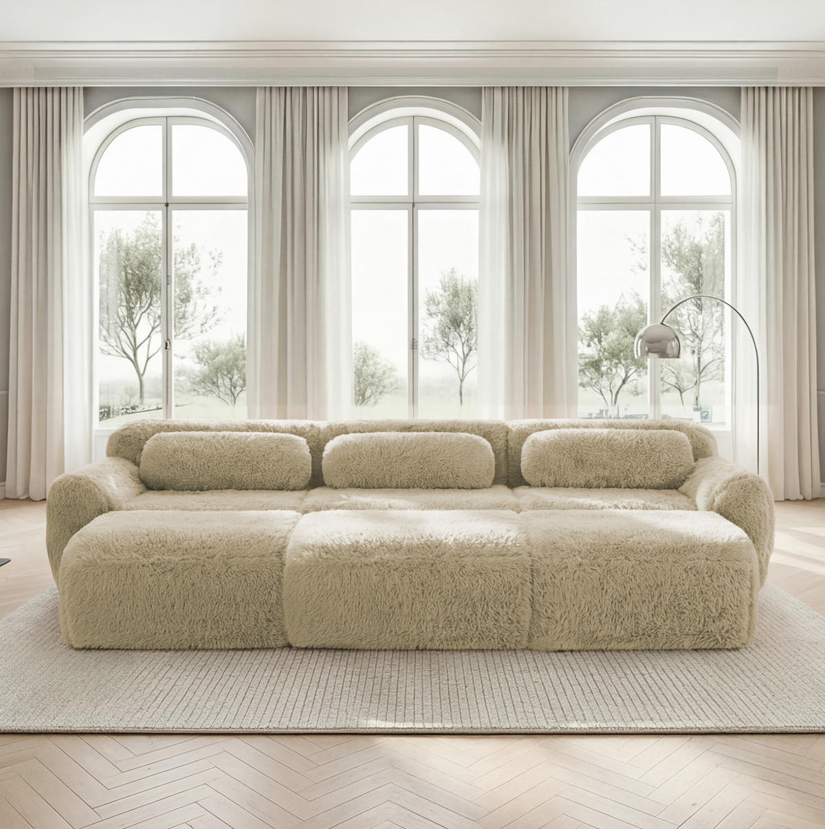 SOFA modular rahmenlos Plüsch Light Khaki - Braun, Kunststoff (179/73/291.1cm) - Meubliv