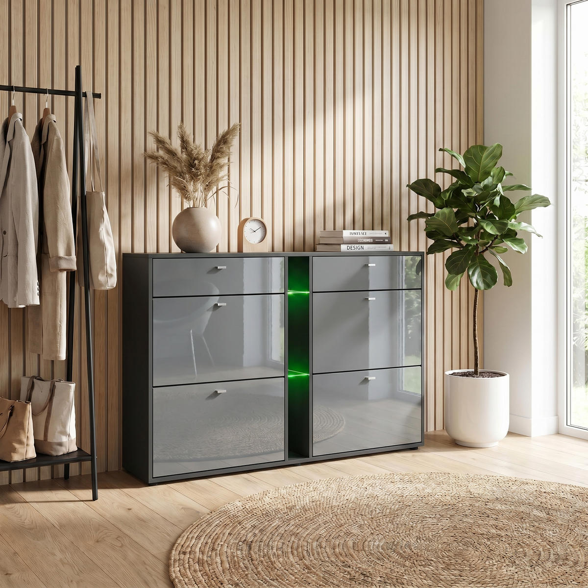 SCHUHSCHRANK Today Fronten in Grau Hochglanz - Grau, Holzwerkstoff (155.5/95/28cm) - Vladon