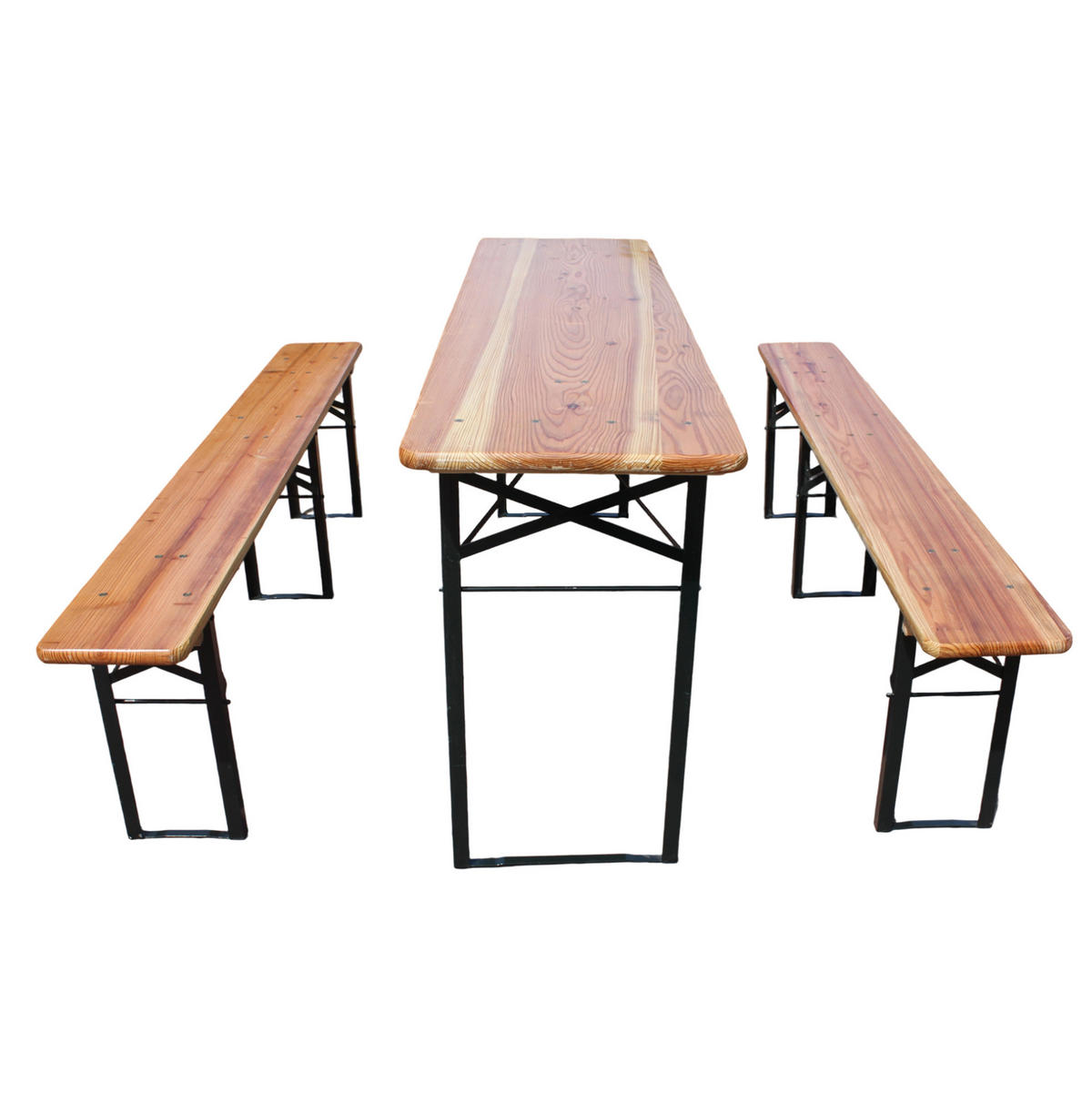 SKLÁDACÍ pivní set 177/46/78 cm přírodní z dřeva a kovu se stolem a 2 lavicemi - hnědá, kov - OKWISH