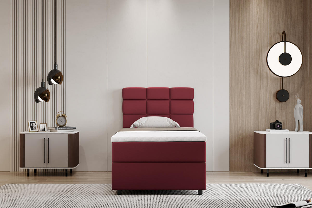 BOXBETT Reve 90 x 200 cm mit Bettkasten und Lattenrost ohne matratze - rot - Rot, Holz (90/200cm) - Panda Möbel