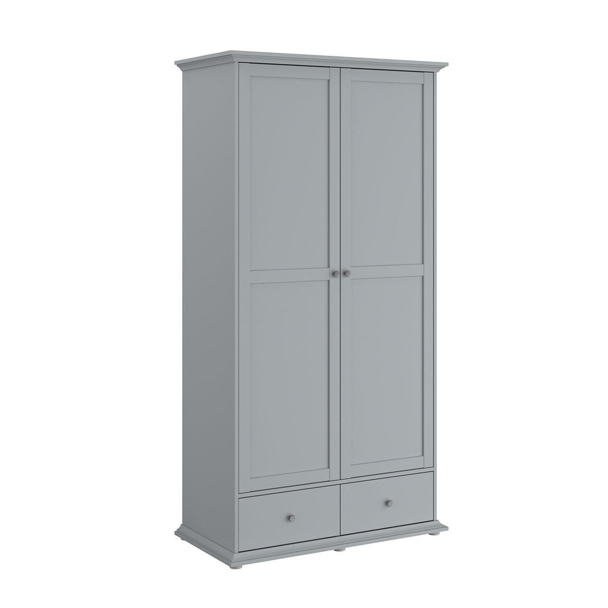 KLEIDERSCHRANK 2 Türen 2 Schubladen mit Kleiderstange L104 cm - Margaux - Grau, Holzwerkstoff (52.9/202.1/104.1cm) - Calicosy
