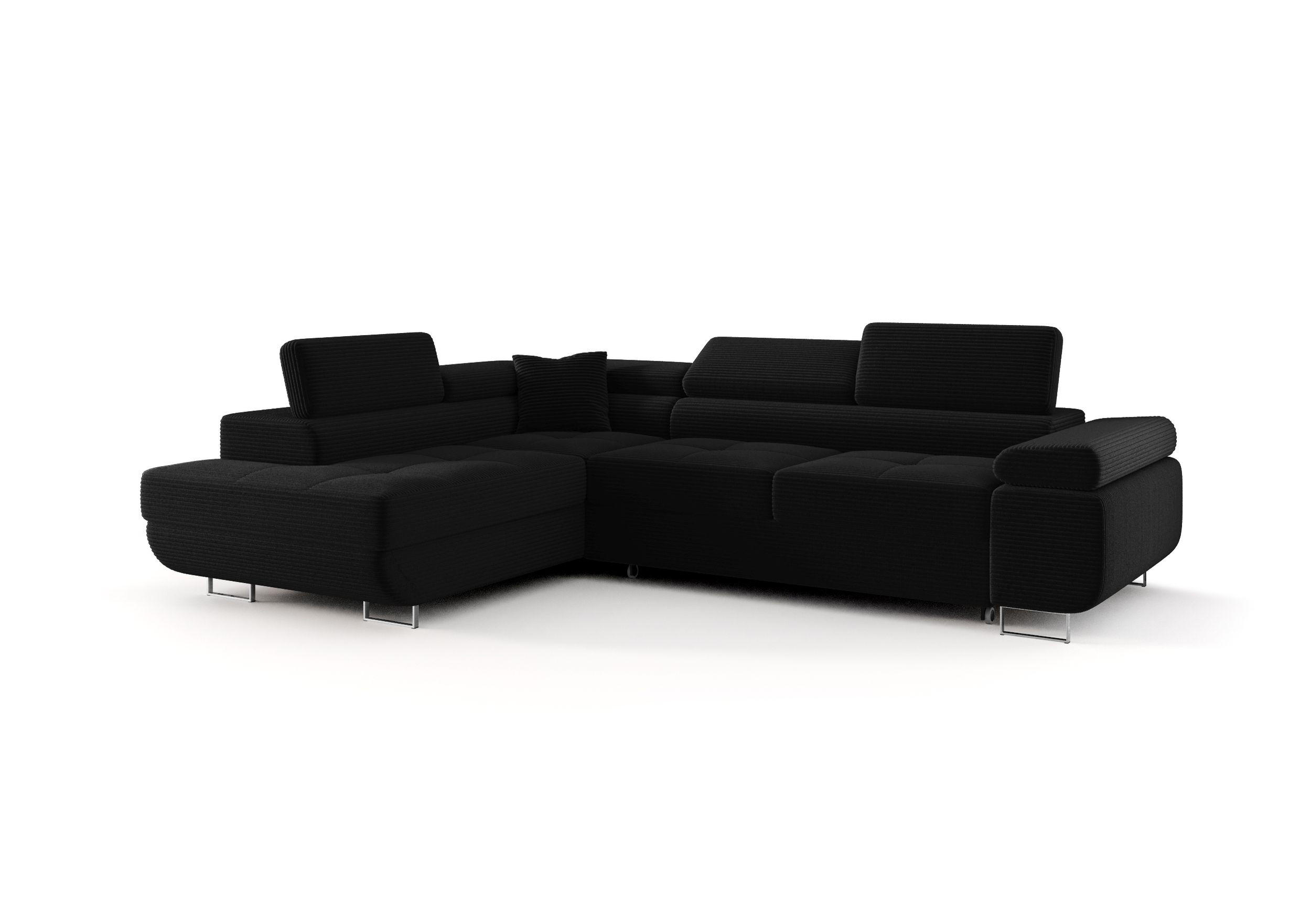 ECKSOFA EMILY mit Schlaffunktion Poso 135 Links - Schwarz, Textil (275/200cm) - Bedante