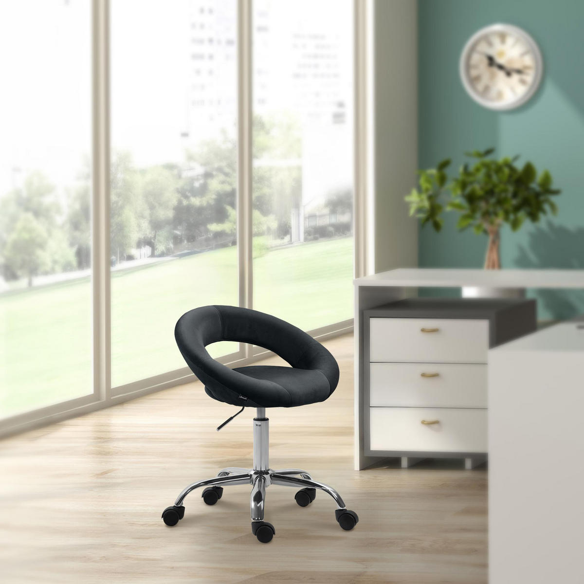 HOCKER Samt schwarz - Schwarz, Textil/Metall (53/66/47cm) - CLP