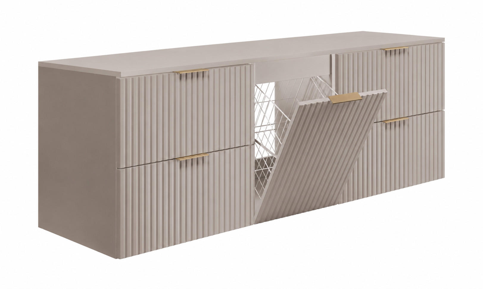 BADMÖBEL-SET MIT WÄSCHEKORB: Kaschmir, Griffe Gold, 160 x 46 x 57 cm - Kaschmir/Goldfarben, Holzwerkstoff (160/57/46cm) - 3XE LIVING