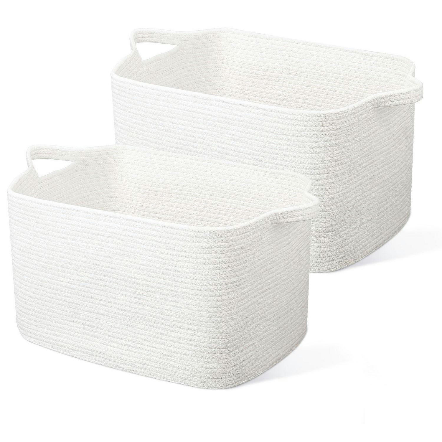 WÄSCHEKORB 2-teiliges Set Baumwolle Weiß 63L - Weiß, Textil (38/30/55cm)
