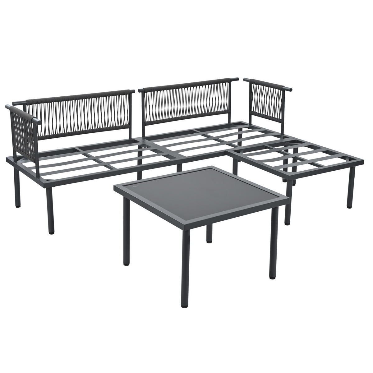 GARTENMÖBEL 173x60x66cm grau aus Olefin und verzinktem Stahl mit Sofaset - Grau, Metall - Modfu