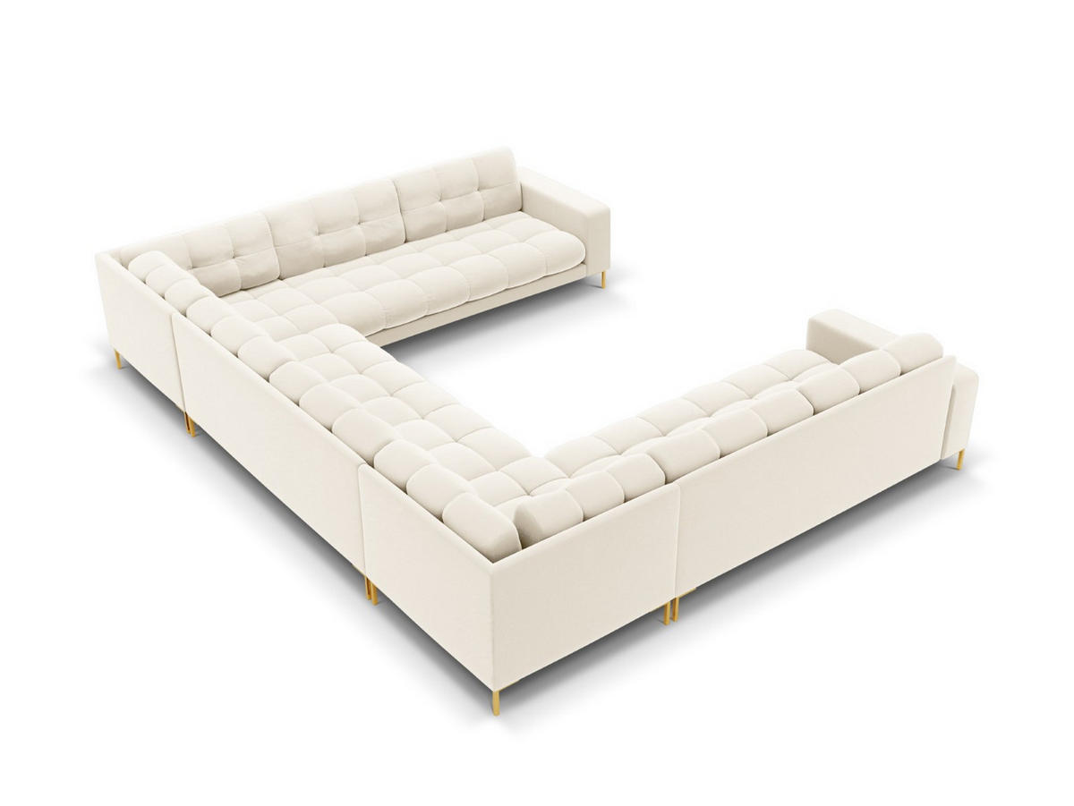 PANORAMASOFA Mamaia aus Samt leichtes beige 9 Sitzplätze - Creme, Textil (256/75/337cm) - Micadoni