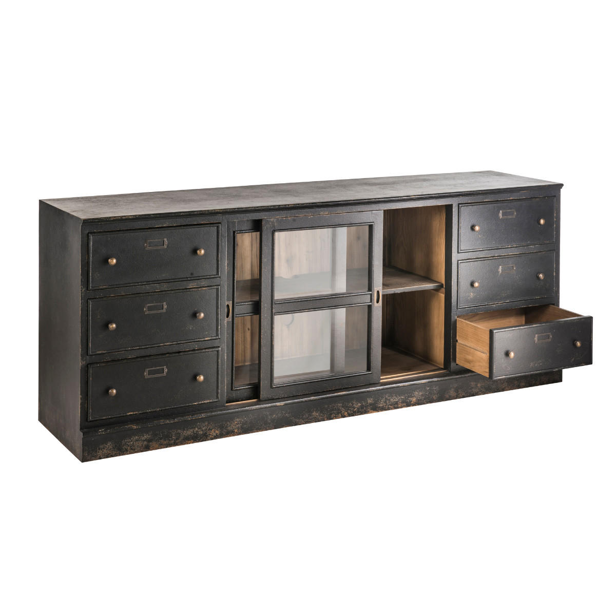 SIDEBOARD aus massivholz und glas - amsterdam 200/50/80 cm - Schwarz, Holz (50/80/200cm) - Signature