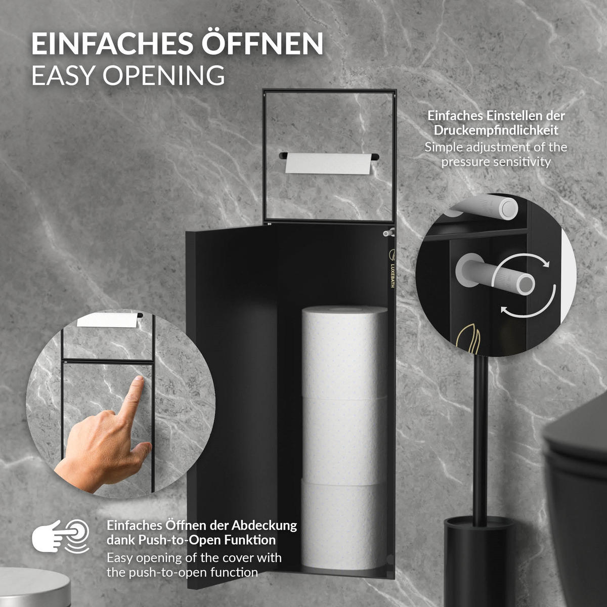 ZAPUŠTĚNÝ skříňkový modul WC z nerezové oceli, černý matný, 60 x 20 x 14 cm - černá, kov (14/60/20cm) - LuxeBath