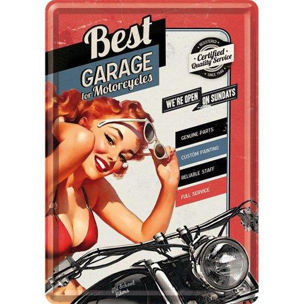 MINIBLECHSCHILD 10/14 cm Best Garage Best Garage Red - Multicolor, Metall (10/14/0.1cm) - Nostalgic-Art