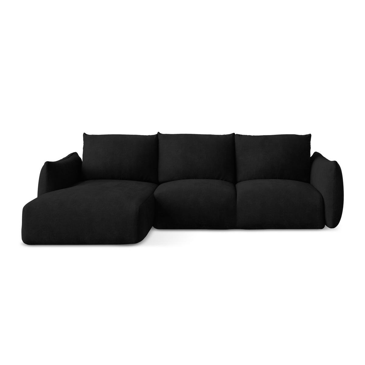 ECKSOFA mit Schlaffunktion links Chenille Stoff Schwarz - Schwarz, Holzwerkstoff/Kunststoff (242/162cm) - LaMiaSofa
