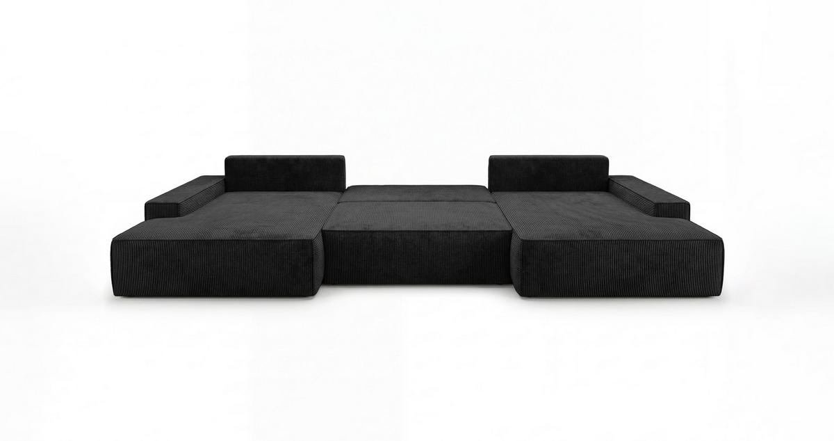 WOHNLANDSCHAFT VERONA U-Form schwarz Cord Poso 135 - Schlaffunktion, Bettkasten - Schwarz, Textil (385/86/185cm) - Cornero
