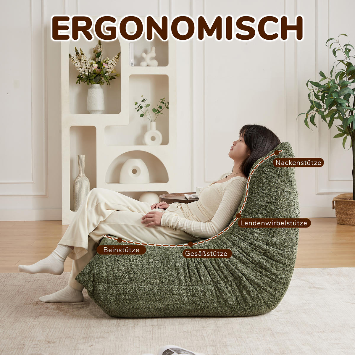 SITZSACK 2-Sitzer Ergonomischer aus Chenille & Memory-Schaum, Montagefrei - Grün, Textil (127/83/99cm) - Urban Meuble