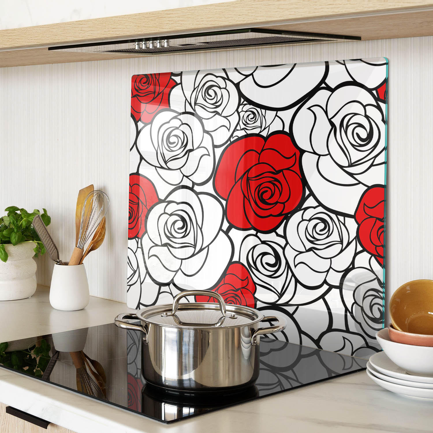 GLASPLATTE 60x52 cm Rosen - Rot, Glas (60/0.4/52cm) - TULUP