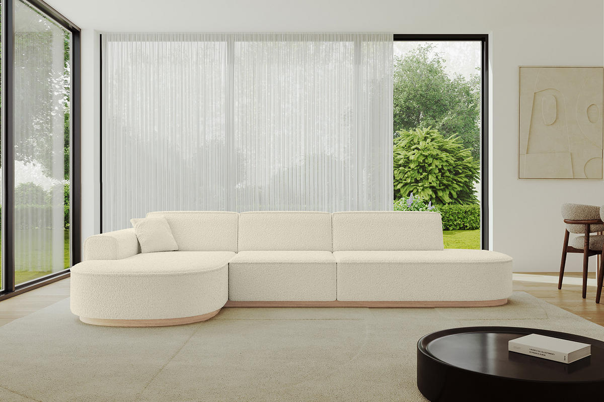 ECKSOFA Ottomane Links MARI-L2-v1 - 328x171x83 cm Beige Bouclé - Beige, Holzwerkstoff/Textil (328/171cm) - ALTDECOR