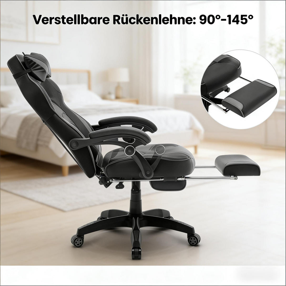 GAMINGSTUHL Schwarz/Grau 70/46/128 cm - Schwarz, Metall (70/128/46cm) - PANGIVO
