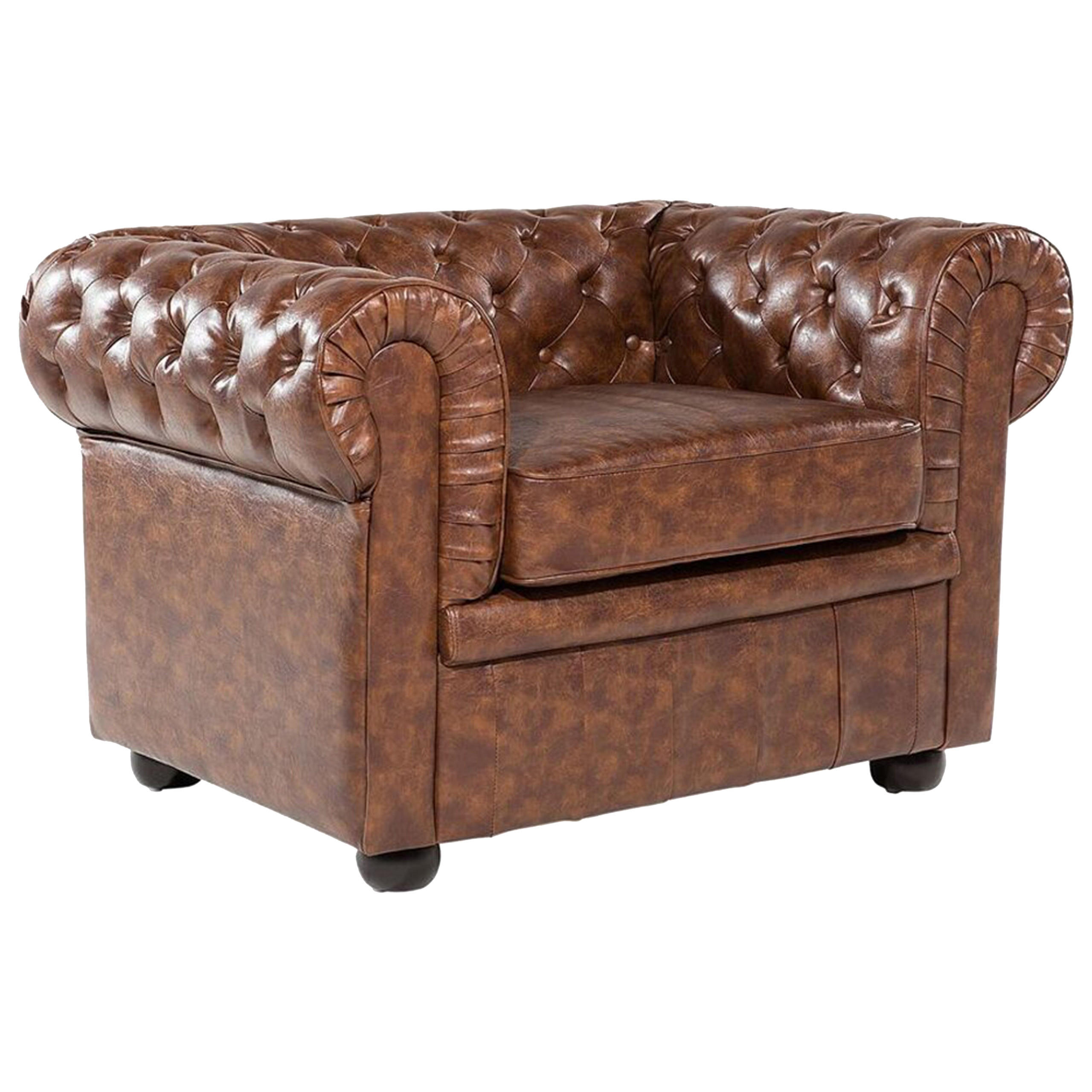 SESSEL Kunstleder Goldbraun Chesterfield - Schwarz/Braun, Kunststoff (108/70/80cm) - Beliani