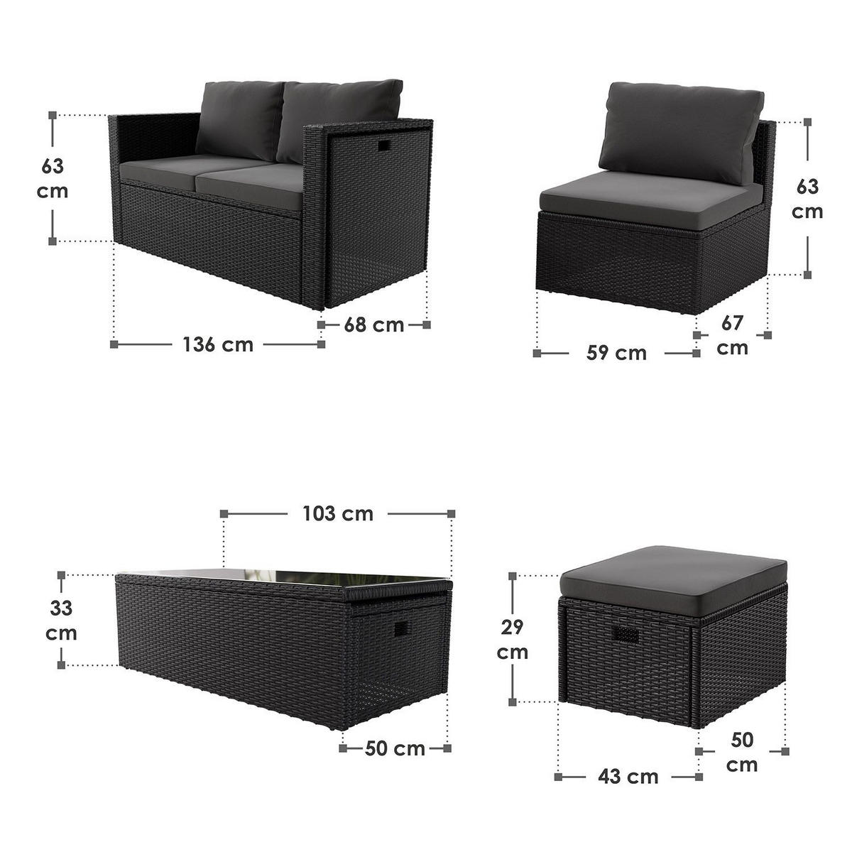 LOUNGEGARNITUR Salou schwarz - Schwarz, Kunststoff - Juskys