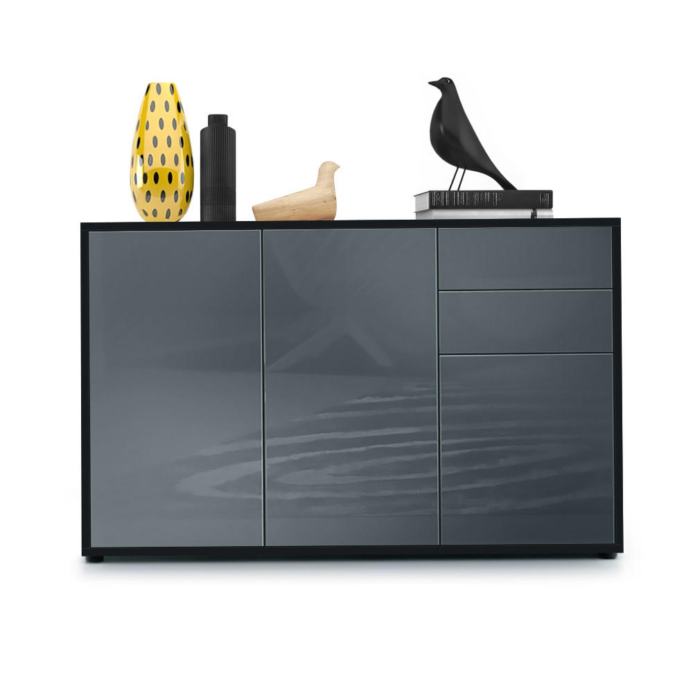 KOMMODE Ben Front in Grau Hochglanz - Grau, Holzwerkstoff (117/74/36cm) - Vladon