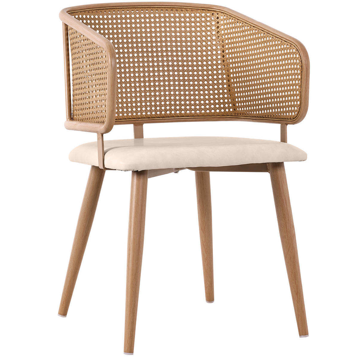 ESSZIMMERSTUHL mit Rattan-Rückenlehne ca. 47 x 51 x 79 cm Beige/Braun 4er-Set - Beige, Holz (51/79/47.1cm) - Meubliv