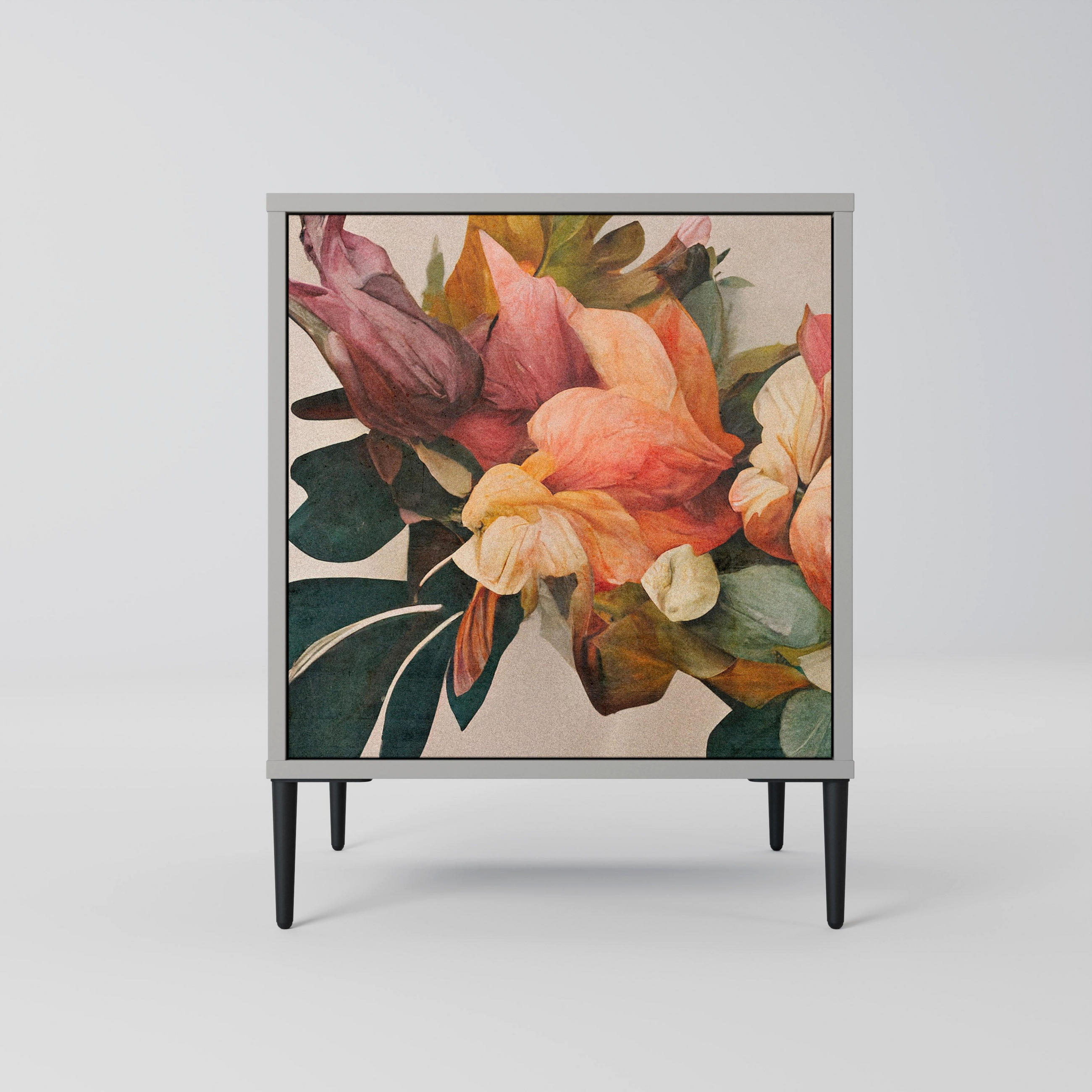 SIDEBOARD STYLISH BEAUTY, Grau, 57,5x42x72,5 cm, Schwarze Metallfüße - Multicolor/Schwarz, Holzwerkstoff/Metall (57.5/72.5/42cm) - SpaceRebels