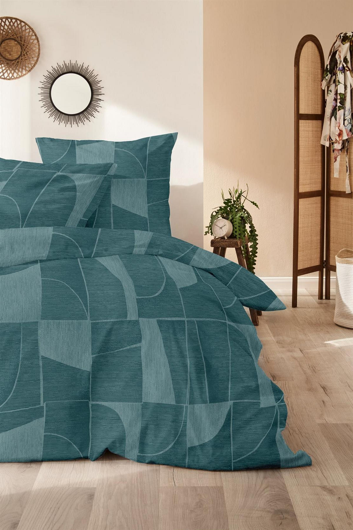 BIBER-BETTWÄSCHE 135x200 - Kuschelig warmer Flanell Bettbezug aus 100% Baumwolle für Herbst & Winter - Muster Grün - Grün, Textil (135/200cm) - Carpe Sonno